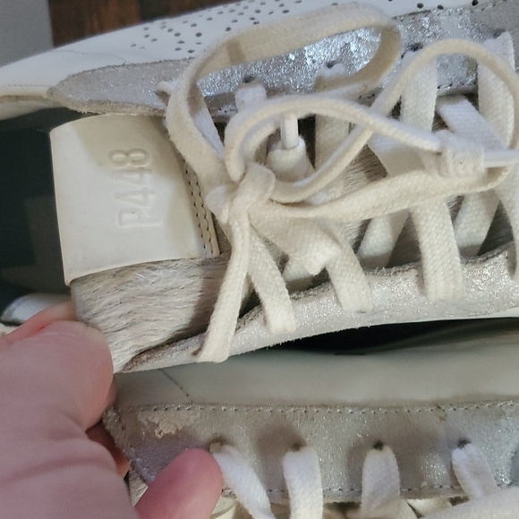 P448 White Leather And Suede Sneakers Womens Size 39 Calf Hair - Picture 7 of 14